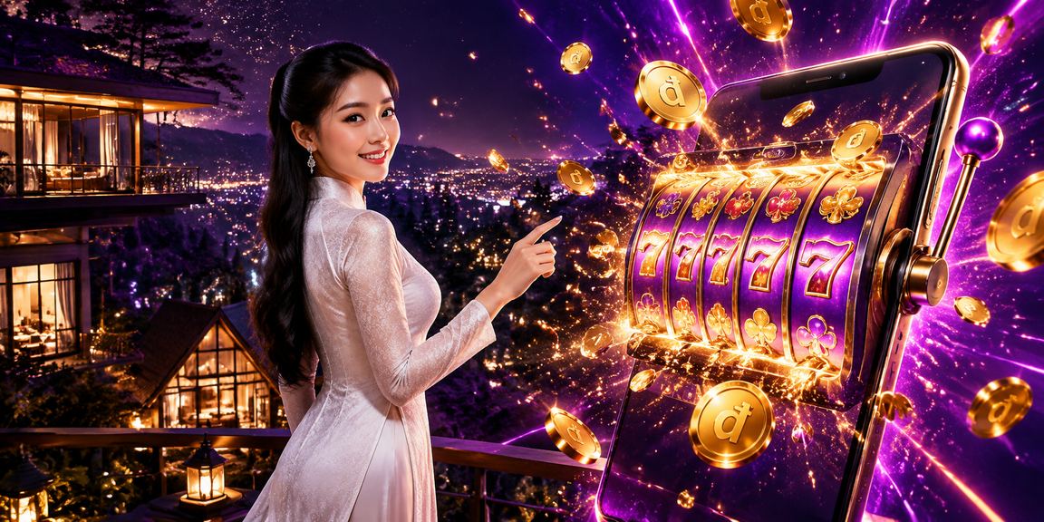 Người dùng mặc áo dài Đà Lạt chơi slot game trên điện thoại một cách thư giãn